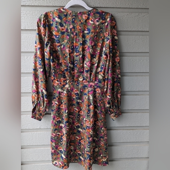 FRNCH Frida Multi Floral Pattern Satin Long Sleeve Shirt Dress Women's Size XS - Picture 4 of 6